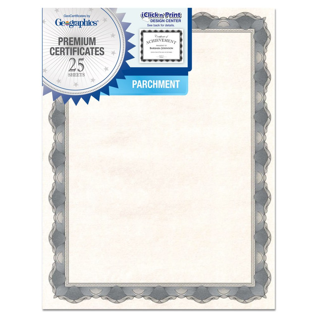 ADVANTUS CORP. 20020 Geographics Parchment Certificates, 8 1/2in x 11in, Crown Silver, Pack Of 25