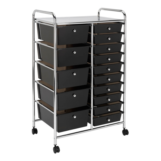 OFFICE DEPOT G021 Realspace 15-Drawer Mobile Cart, 38-3/16inH x 25-1/4inW x 15-3/8inD, Black/Chrome OFFICE DEPOT G021 Realspace 15-Drawer Mobile Cart, 38-3/16inH x 25-1/4inW x 15-3/8inD, Black/Chrome