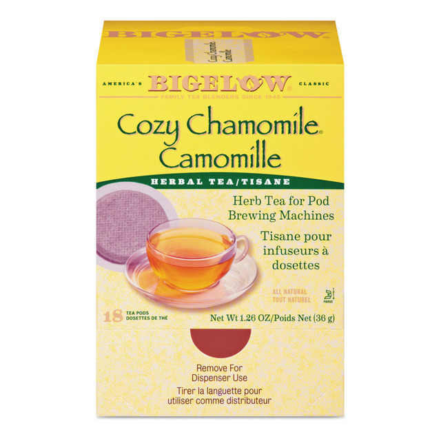 R. C. BIGELOW, INC. RCB10906 Bigelow Cozy Chamomile Herbal Tea Single-Serve Pods, 1.9 Oz, Box Of 18 R. C. BIGELOW, INC. RCB10906 Bigelow Cozy Chamomile Herbal Tea Single-Serve Pods, 1.9 Oz, Box Of 18