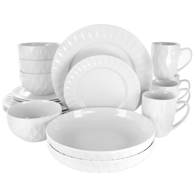 MEGAGOODS, INC. 995114764M Elama Sienna 18-Piece Porcelain Dinnerware Set, White MEGAGOODS, INC. 995114764M Elama Sienna 18-Piece Porcelain Dinnerware Set, White