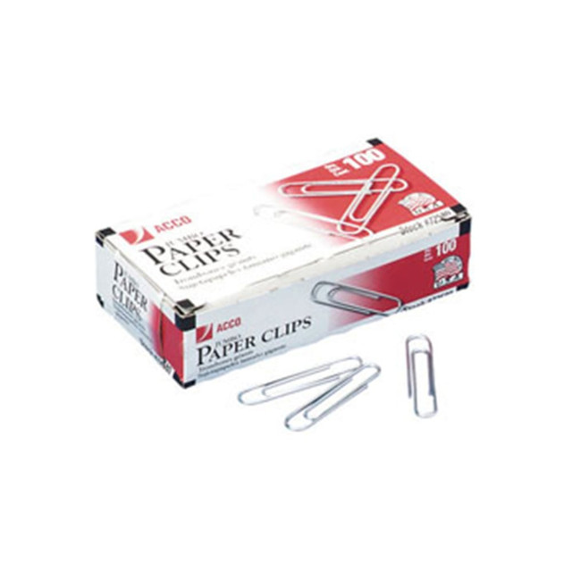 ACCO BRANDS USA, LLC 72580EA ACCO Paper Clips, Box Of 100, Jumbo, Silver ACCO BRANDS USA, LLC 72580EA ACCO Paper Clips, Box Of 100, Jumbo, Silver