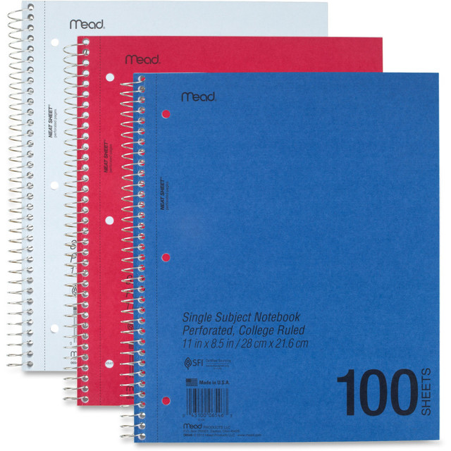 ACCO BRANDS USA, LLC 06546 Mead Mid-Tier Notebook, 8-1/2in x 11in, 1 Subject, College Rule, 100 Sheets, Assorted