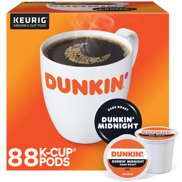 Brew a cup of Dunkin Donuts coffee with your single-serve brewer. This dark roast lets you enjoy the signature smooth taste you have come to love from the comfort of your own kitchen.  Dark roast delivers a rich, bold taste.  Made with 100% Arabica coffee.  K-Cup works with compatible single-serve Keurig brewers.  Quantity: 22 single-serve K-Cup pods per box, case of 4 boxes.