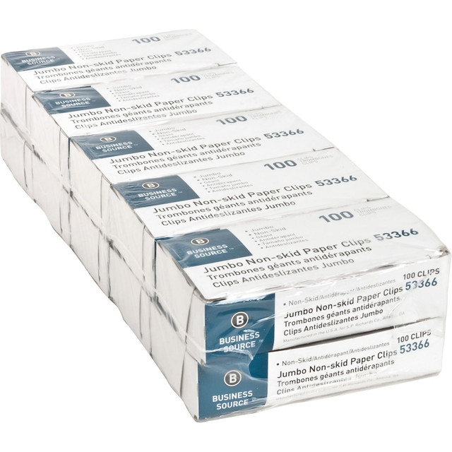 SP RICHARDS 53366 Business Source Jumbo Nonskid Paper Clips - Jumbo - 1000 / Pack - Silver - Steel SP RICHARDS 53366 Business Source Jumbo Nonskid Paper Clips - Jumbo - 1000 / Pack - Silver - Steel