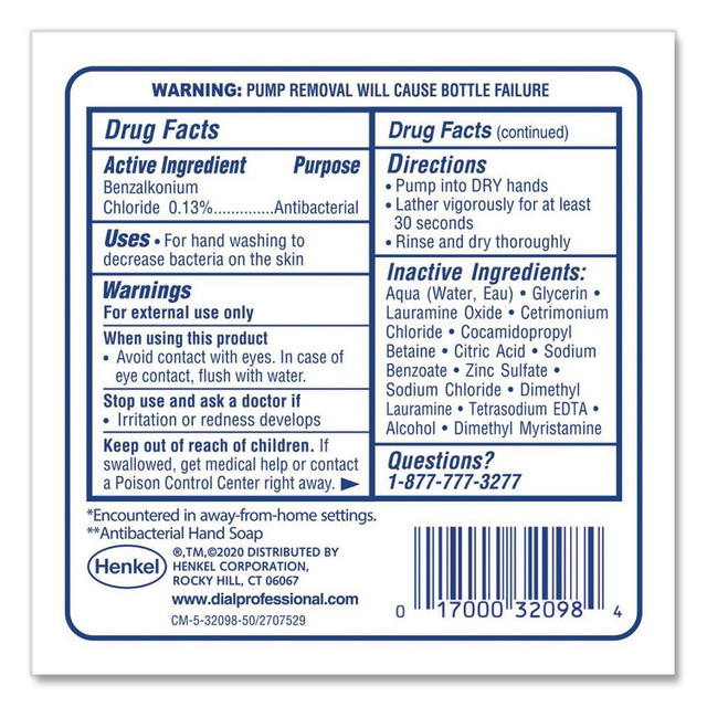 DIAL PROFESSIONAL 32100CT Clean+Gentle Antibacterial Foaming Hand Wash Refill for FIT Manual Dispenser, Fragrance-Free, 1.2 L, 3/Carton