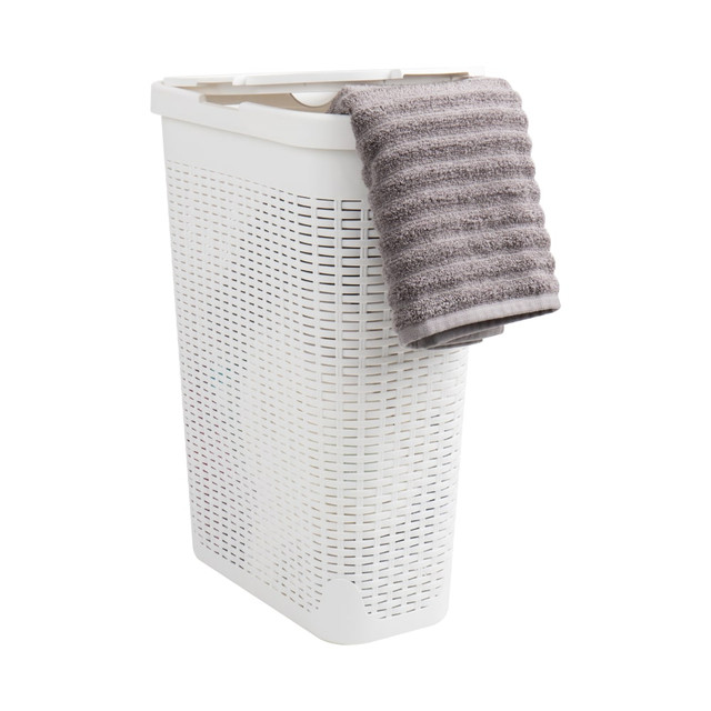 EMS MIND READER LLC 40HAMP-WHT Mind Reader 40L Slim Laundry Hamper Clothes Basket with Lid, 23-1/2inH x 10-52/5inW x 18inD, White