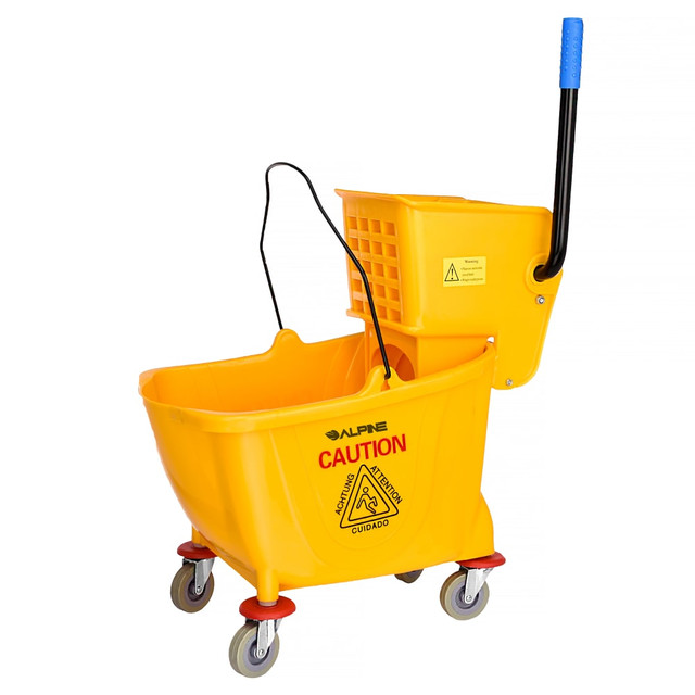 ADIR CORP. ALP462-2PK Alpine Industries 36-Quart PVC Mop Buckets With Side Wringers, 34in x 15in, Yellow, Pack Of 2 Buckets