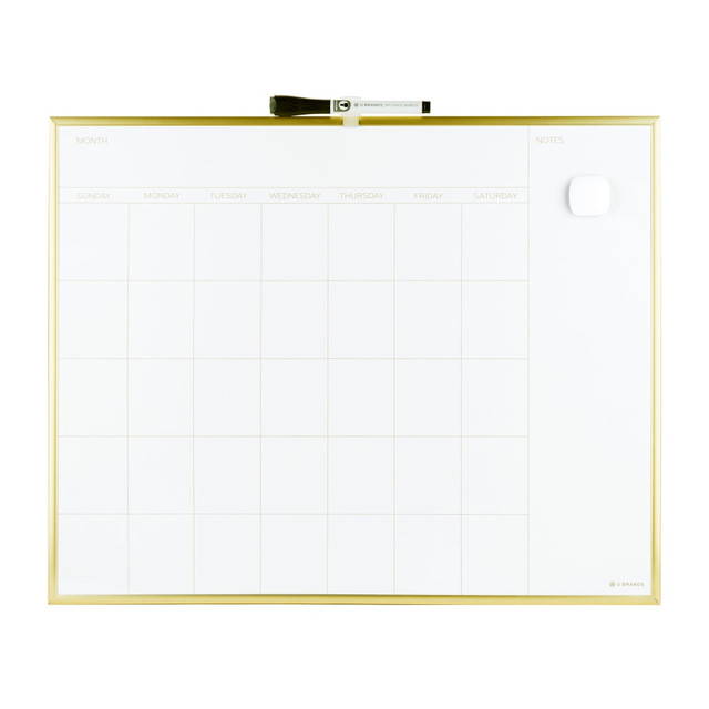 UBRANDS, LLC 364U00-04 U Brands Magnetic Dry-Erase White Calendar Whiteboard, 16in x 20in, Steel Frame With Gold Finish