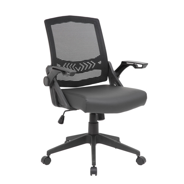 NORSTAR OFFICE PRODUCTS INC. B6223-BK Boss Office Products Flip Arm Mesh Task Chair with Antimicrobial Protection, Black NORSTAR OFFICE PRODUCTS INC. B6223-BK Boss Office Products Flip Arm Mesh Task Chair with Antimicrobial Protection, Black