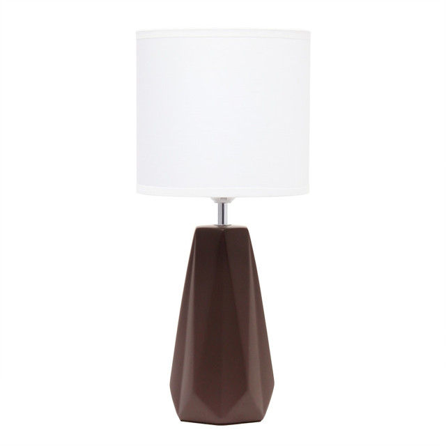 ALL THE RAGES INC LT2082-BWN Simple Designs Ceramic Prism Table Lamp, 17-1/2inH, White Shade/Brown Base