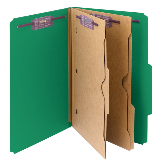 SMEAD MFG CO 19083 Smead Pressboard Classification Folders With SafeSHIELD Fasteners And 2 Pocket Dividers, Legal Size, 50% Recycled, Green, Box Of 10 SMEAD MFG CO 19083 Smead Pressboard Classification Folders With SafeSHIELD Fasteners And 2 Pocket Dividers, Legal Size, 50% Recycled, Green, Box Of 10