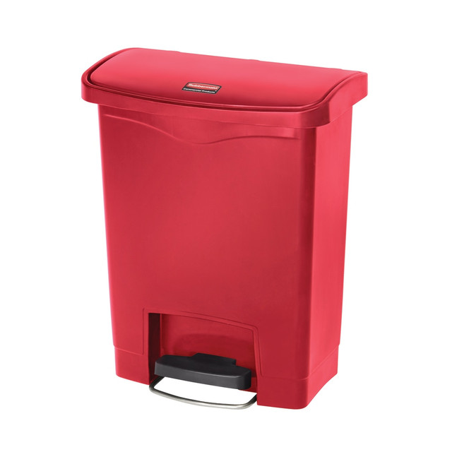 RUBBERMAID 1883564  Slim Jim Rectangular Plastic Wastebasket, Step-On, 8 Gallons, Red