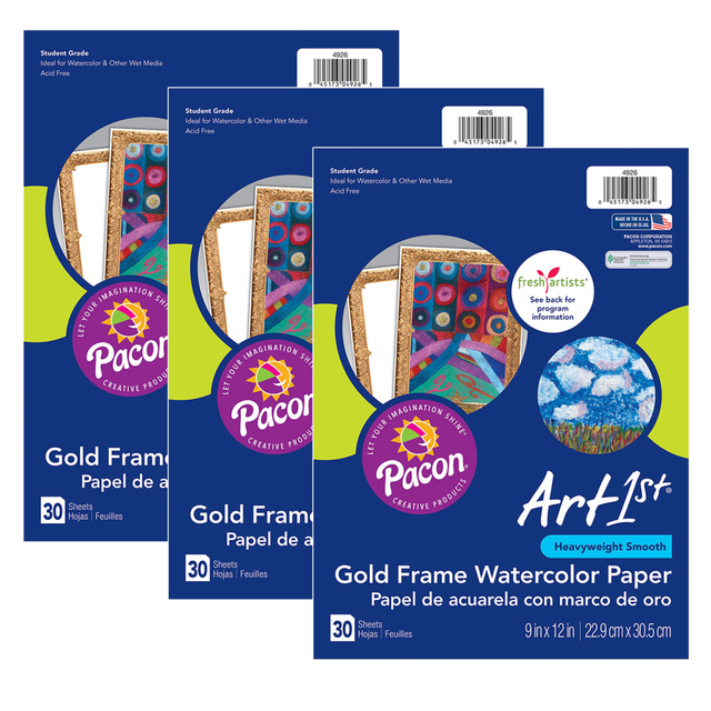EDUCATORS RESOURCE PAC4926-3 Pacon Ucreate Watercolor Paper, 9in x 12in, Gold/White, 30 Sheets Per Pack, Set Of 3 Packs EDUCATORS RESOURCE PAC4926-3 Pacon Ucreate Watercolor Paper, 9in x 12in, Gold/White, 30 Sheets Per Pack, Set Of 3 Packs