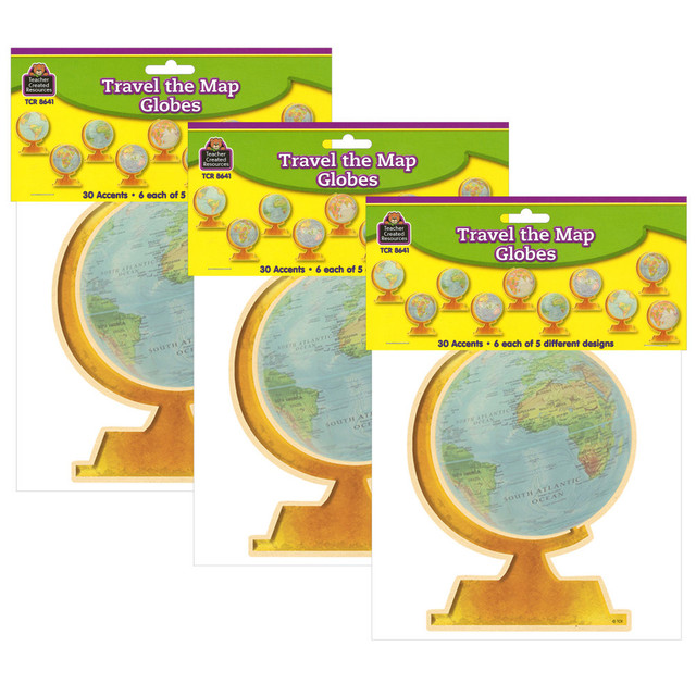 EDUCATORS RESOURCE TCR8641-3 Teacher Created Resources Accents, Travel The Map Globes, 30 Pieces Per Pack, Set Of 3 Packs