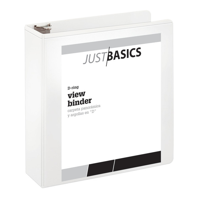 This D-ring binder is excellent for those small tasks and assignments that need a just-right organizer to get the job done. It may be small, but it packs an organizational punch.  Just Basics round-ring view binder has sturdy construction for increased durability.  2 inside pockets for simple, convenient storage.  Crafted with PVC-free, nonstick polypropylene covers.  625-sheet capacity in a 3in binder size.  UL Claim Validation - UL environmental claim validations lend third-party credibility to single-attribute environmental claims.  Contains Recycled Content - See Specs for Details.