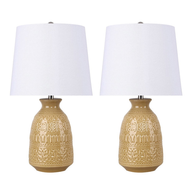 GRANDVIEW GALLERY LLC TL20-CLAUDIA-KTL YW2 LumiSource Claudia Contemporary Accent Lamps, 20inH, White Shade/Misted Yellow Base, Set Of 2 Lamps