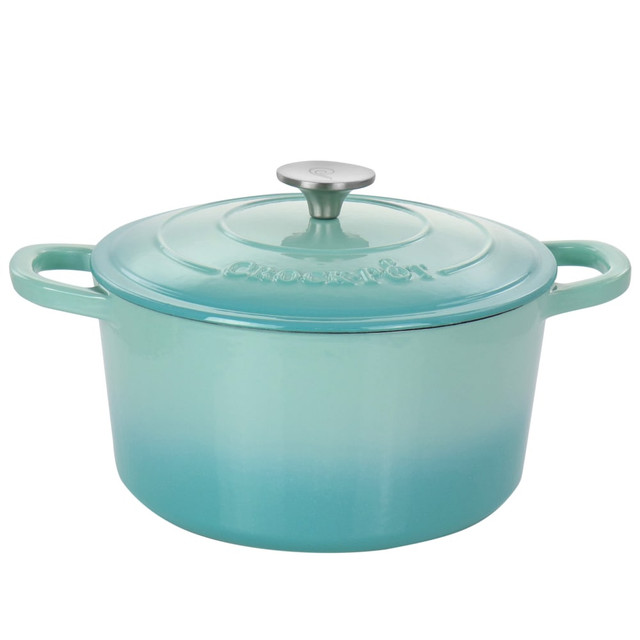 Cook or bake a variety of homemade meals with this Crock-Pot Artisan 5-Quart Cast Iron Dutch Oven. The self basting lid helps to keep your food moist and flavorful as you cook.  Made from cast iron for durability.  Enameled coating.  Oven safe up to 500 deg.F.  Includes a self basting lid.  Hand wash only.