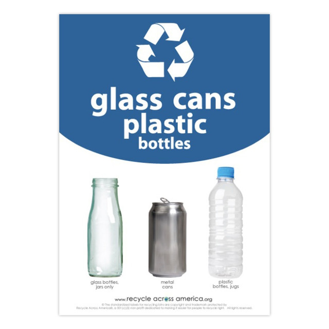 PACKAGING DYNAMICS GCP-1007 Recycle Across America Glass, GCP-1007, Cans And Plastics Standardized Recycling Label, 10in x 7in, Blue PACKAGING DYNAMICS GCP-1007 Recycle Across America Glass, GCP-1007, Cans And Plastics Standardized Recycling Label, 10in x 7in, Blue