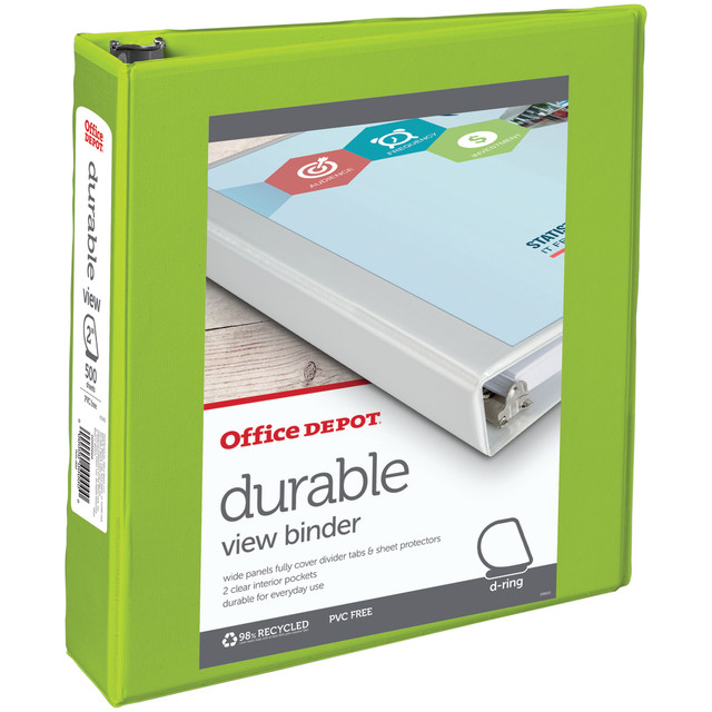 OFFICE DEPOT OD03359 Brand Durable View 3-Ring Binder, 2in D-Rings, Green OFFICE DEPOT OD03359 Brand Durable View 3-Ring Binder, 2in D-Rings, Green