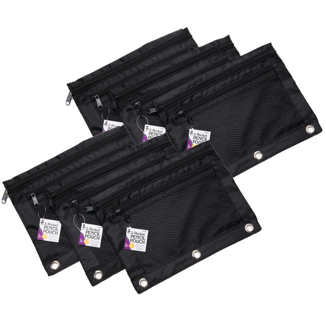 CHARLES LEONARD INC. CHL76356 Charles Leonard Mesh Front Pencil Pouches, 10in x 7-5/8in, Black, Pack Of 6 Pouches CHARLES LEONARD INC. CHL76356 Charles Leonard Mesh Front Pencil Pouches, 10in x 7-5/8in, Black, Pack Of 6 Pouches