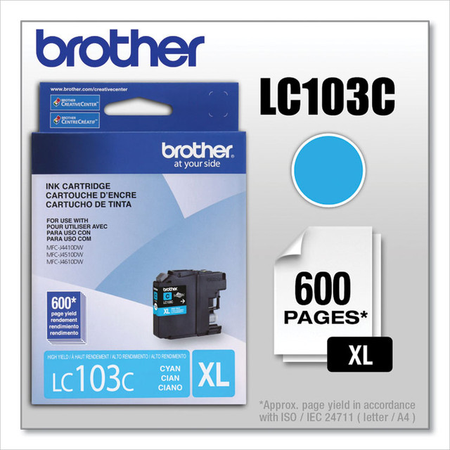 BROTHER INTL. CORP. LC103C LC103C Innobella High-Yield Ink, 600 Page-Yield, Cyan