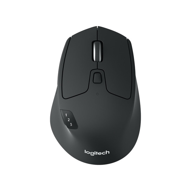 Work smarter with the help of a Logitech M720 Triathlon Bluetooth Mouse. The 33ft wireless range is ideal for conference rooms, at-home use and more because you donT have to worry about cables. This is a multi-device mouse, which means you can connect to and switch between 2 separate computers with the press of a button. Having that feature is sure to be helpful while presenting and collaborating with others wherever work takes you.  1000 dpi movement resolution.  Bluetooth mouse with a 33ft wireless connection range.  Can connect to 2 separate computers. Switch between computers with the press of a button.  Options Software allows you to create and assign button tasks.  Ergonomic wireless mouse with soft rubber.  Battery-powered design. Battery life lasts up to 24 months. Battery life will vary depending on the product configuration, product model, applications loaded on the product, power management setting of the product, and the product features used by the customer. As with all batteries, the maximum capacity of this battery will decrease with time and usage.  Backed by the manufacturers 1-year limited warranty.