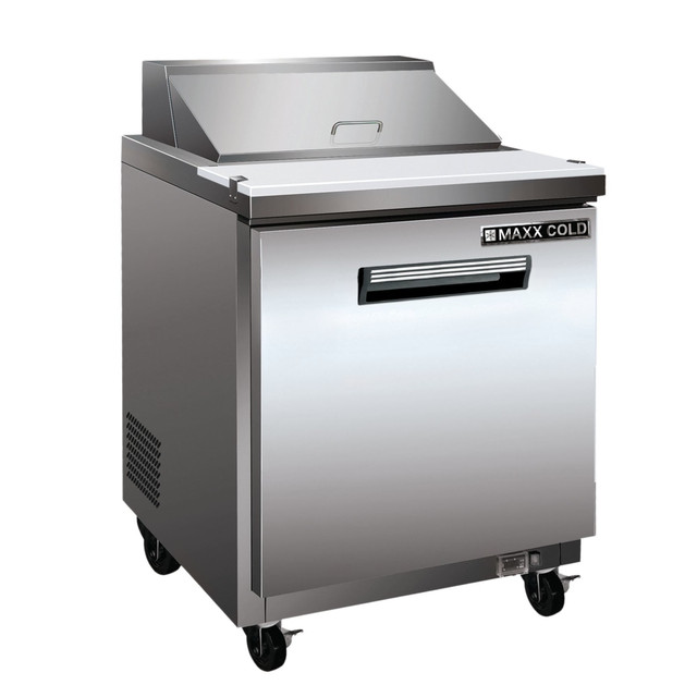 GREENFIELD WORLD TRADE INC. MXCR29SHC Edgecraft Maxx-Cold MXCR29SHC 7 Cu Ft 1-Door Refrigerated Stainless-Steel Sandwich/Salad Prep Station, Silver