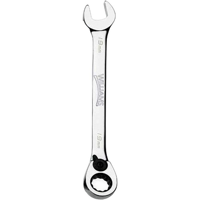 Williams JHW1219MRC Combination Wrenches; Size (mm): 19 ; Type: Reversible Ratcheting Combination Wrench ; Finish: Polished Chrome ; Head Type: Combination ; Box End Type: 12-Point ; Handle Type: Straight