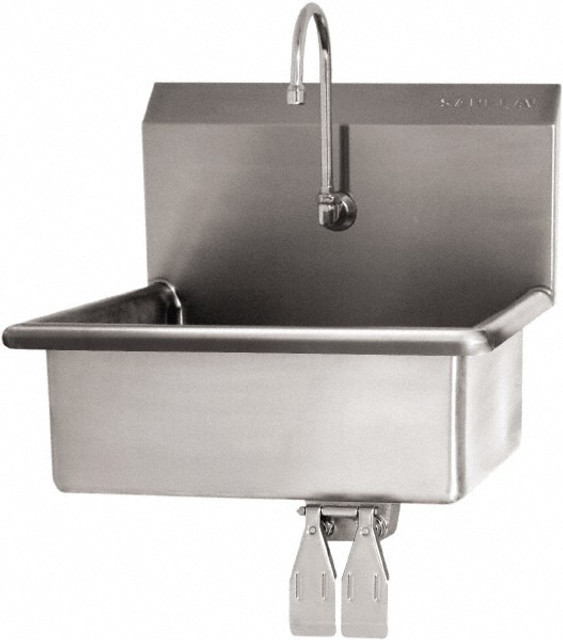 SANI-LAV 504-0.5 Hand Sink: Wall Mount, Double Knee Valve Faucet, 304 Stainless Steel