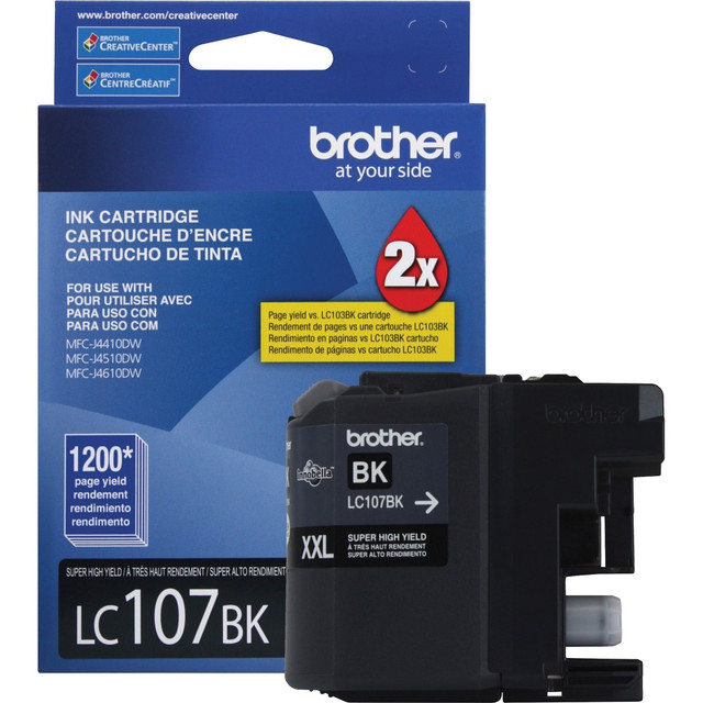 Compatible Brother models: MFC : MFC-J4410DW, MFC-J4510DW, MFC-J4610DW, MFC-J4710DW.  .    Brother offers an environmentally responsible way for customers to dispose of Brother Genuine cartridges.  Professional inkjet print quality you can consistently rely on for 1,200 pages*.  Intelligently engineered to work in seamless unison with your Brother printer.  Brother Genuine ink produces rich, vibrant prints that withstand the test of time.  Brother Genuine Innobella LC107BK Super High Yield Black Ink Cartridge.  Helps Avoid Waste - Designed for extended use, helping reduce or eliminate material use and potentially save money.  Recycling solution - designed to encourage recycling, helping you divert materials from landfill.
