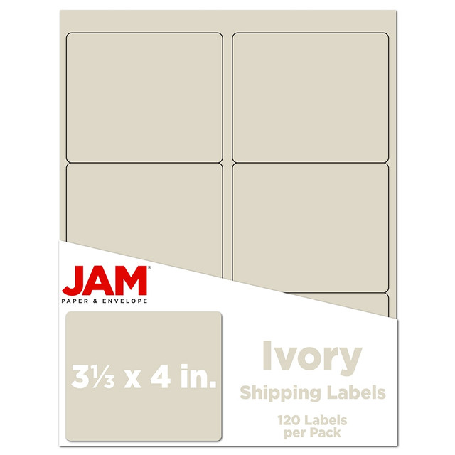 JAM PAPER AND ENVELOPE JAM Paper 17966069  Mailing Address Labels, Rectangle, 3 1/3in x 4in, Ivory, Pack Of 120
