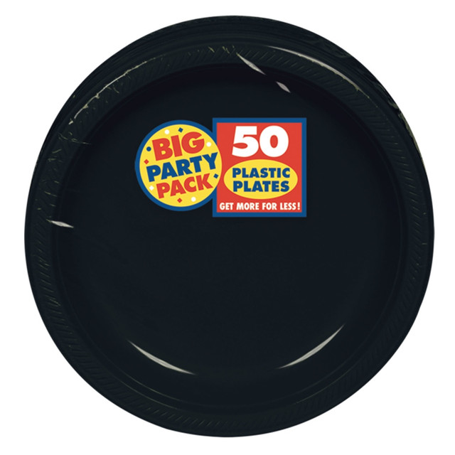 AMSCAN CO INC 630730.10 Amscan Plastic Dessert Plates, 7in, Jet Black, 50 Plates Per Big Party Pack, Set Of 2 Packs