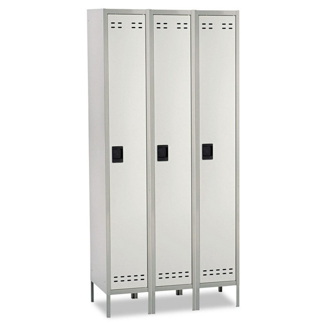 Safco SAF5525GR Lockers; Locker Configuration: 3-Wide ; Assembled: Yes ; Handle Type: Recessed ; Cabinet Height Range: Full Height ; Locker Material: Steel ; Locking Mechanism: Padlock