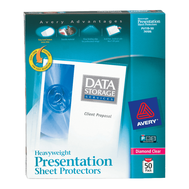 AVERY PRODUCTS CORPORATION 74106 Avery Diamond Clear Heavyweight Sheet Protectors, 8 1/2in x 11in, Top Loading, Pack Of 50