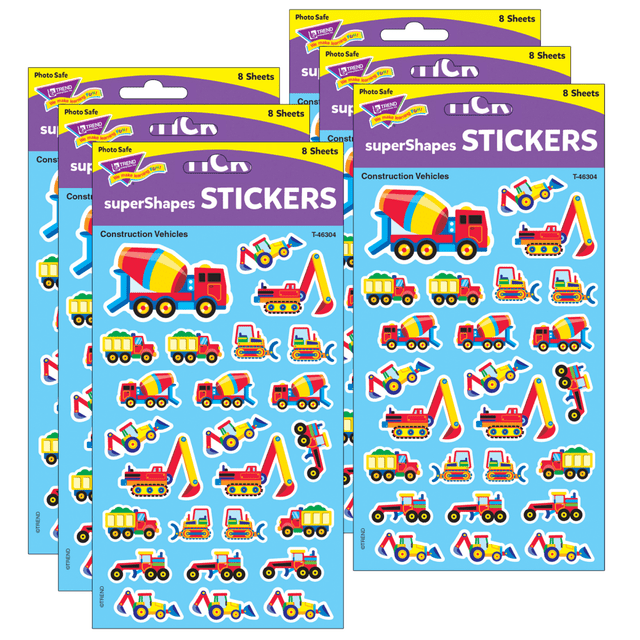 EDUCATORS RESOURCE Trend T-46304-6  superShapes Stickers, Construction Vehicles, 200 Stickers Per Pack, Set Of 6 Packs