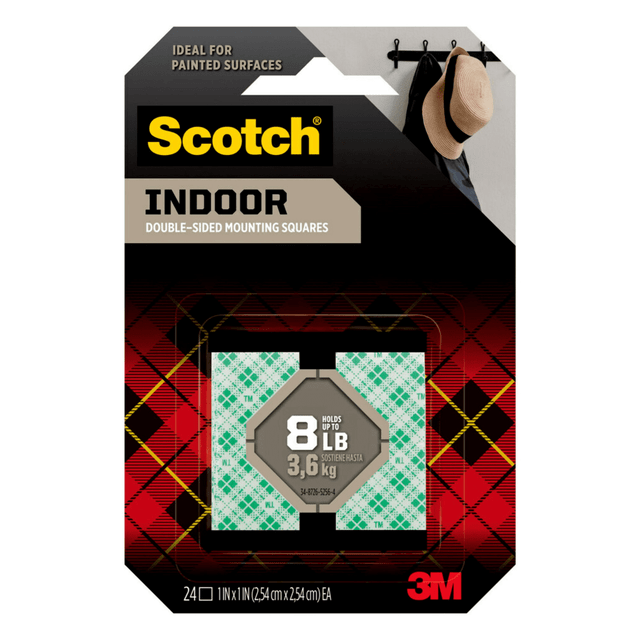 3M CO Scotch 111-24  Permanent Foam Mounting Squares, 1in x 1in, Pack Of 24