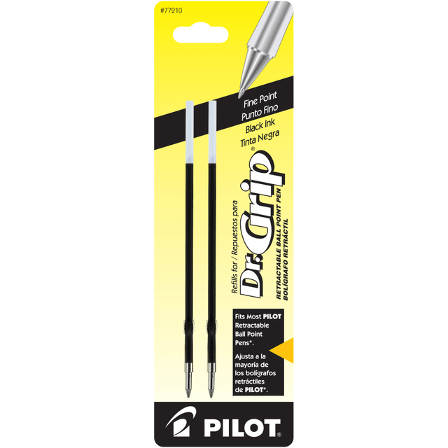 PILOT CORPORATION OF AMERICA 77210 Pilot Ballpoint Pen Refills, For Dr. Grip Retractable Pens, Fine Point, 0.7 mm, Black Ink, Pack Of 2