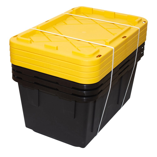 U.S. MERCHANTS 559568 Office Depot Brand by GreenMade Professional Storage Tote With Handles/Snap Lid, 27 Gallon, 30-1/10in x 20-1/4in x 14-3/4in, Black/Yellow, Pack Of 4 U.S. MERCHANTS 559568 Office Depot Brand by GreenMade Professional Storage Tote With Handles/Snap Lid, 27 Gallon, 30-1/10in x 20-1/4in x 14-3/4in, Black/Yellow, Pack Of 4