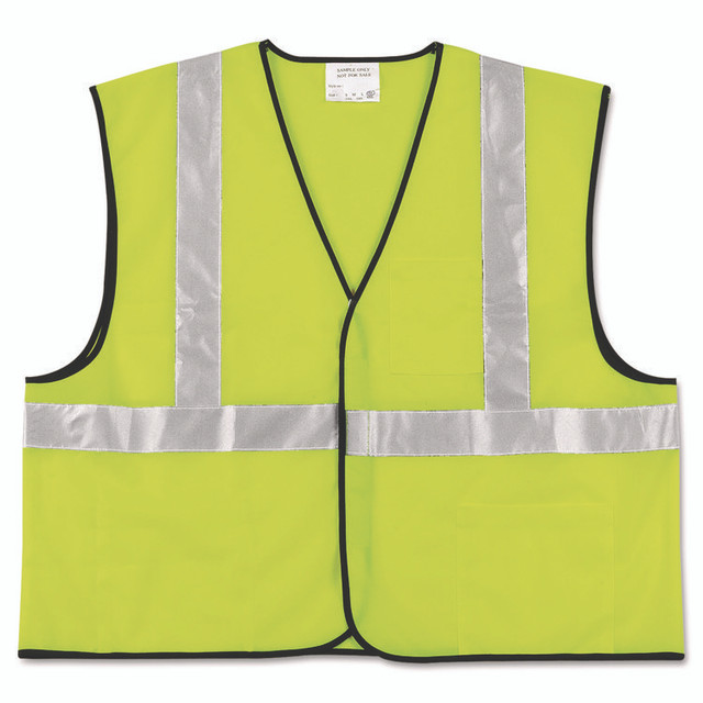 MCR SAFETY VCL2SLL Class 2 Safety Vest, Polyester, Large Fluorescent Lime with Silver Stripe