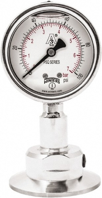 Winters PSQ20804 Pressure Gauge: 2-1/2" Dial, 2" Thread, Lower Mount