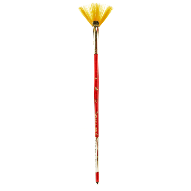 PRINCETON ARTIST BRUSH CO. 4050FN-4 Princeton Series 4050 Heritage Synthetic Sable Watercolor Short-Handle Paint Brush, Size 4, Fan Bristle, Sable Hair, Red