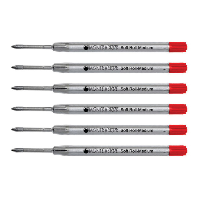 YAFA A PEN COMPANY P133RD Monteverde Soft Roll Parker Style Ballpoint Refills, Medium Point, 0.7 mm, Red, Pack Of 6