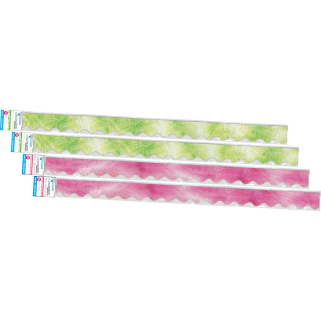 BARKER CREEK PUBLISHING, INC. 4358 Barker Creek Double-Sided Scalloped-Edge Border Strips, 2-1/4in x 36in, Pink/Lime Tie-Dye And Ombre, Pack Of 52 Strips
