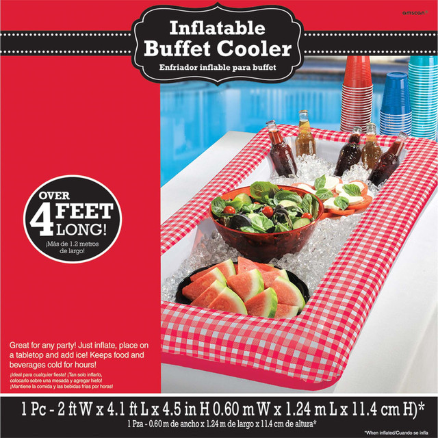 AMSCAN CO INC 395674 Amscan Summer Picnic Inflatable Buffet Cooler, 4-1/2inH x 24inW x 50inD, Red Gingham