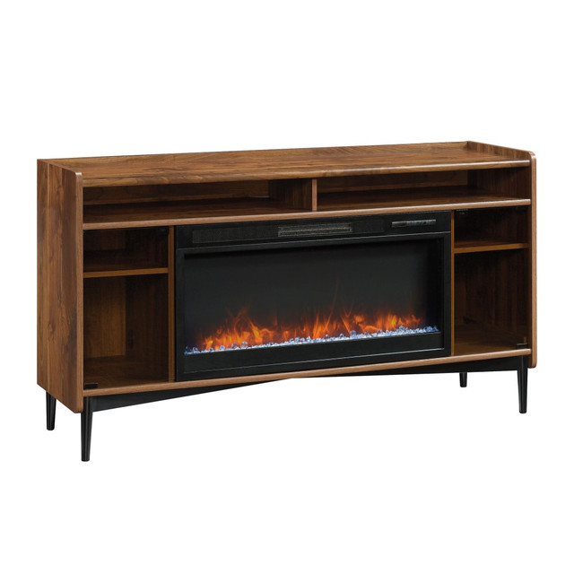 SAUDER WOODWORKING CO. 422281 Sauder Harvey Park Entertainment Credenza With Fireplace, Grand Walnut