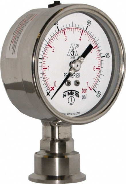 Winters PSQ15604 Pressure Gauge: 4" Dial, 0 to 100 psi, 1-1/2" Thread, Lower Mount