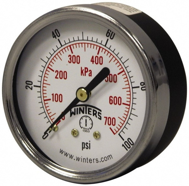 Winters PEM1442 Pressure Gauge: 2-1/2" Dial, 0 to 300 psi, 1/4" Thread, NPT, Center Back Mount