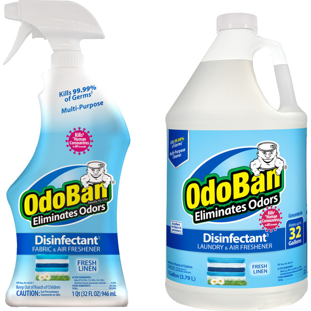 ODOBAN 91LINQG-OD  Ready-To-Use Disinfectant And Odor Eliminator, 32 Oz Spray/1 Gallon Concentrate, Fresh Linen Scent