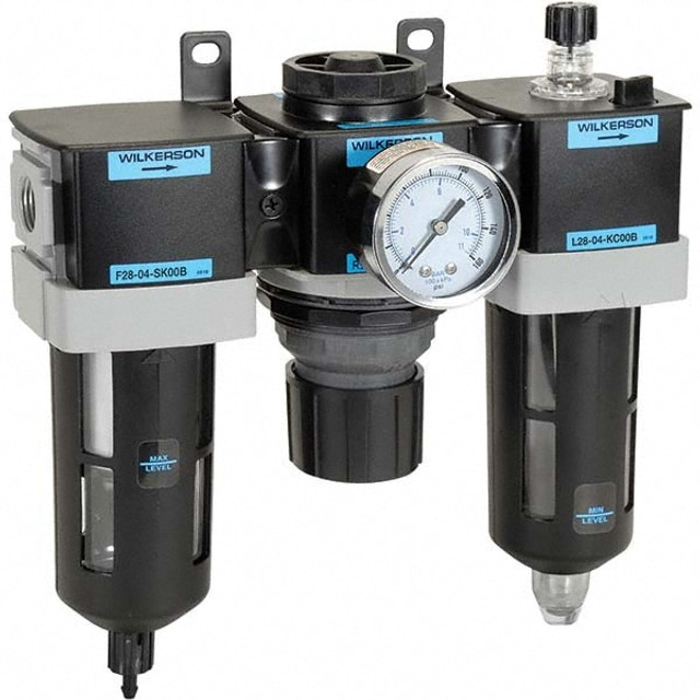 Wilkerson C28-03-FLG0B FRL Combination Unit: 3/8 NPT, Standard, 3 Pc Filter-Regulator-Lubricator with Pressure Gauge