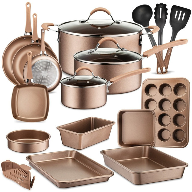 SOUND AROUND INC. NCCW20S NutriChef 20-Piece Kitchenware Pots and Pans Set - 20 Pieces - Cooking, Frying, Sauce, Baking, Stew, Grilling, Soup, Pasta, Roasting - Oven Safe - 8in Frying Pan - 10in 2nd Frying Pan - 12in 3rd Frying Pan - 1.25 gal Dutch O